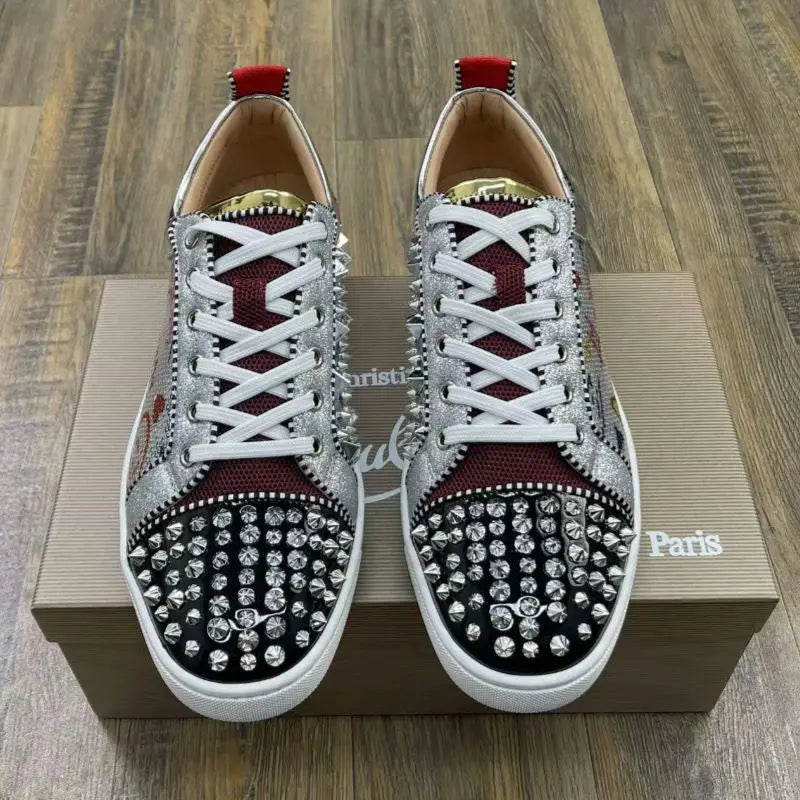 Trendy Red Sole Sneakers Men Women Sequined Rivet Fashion
