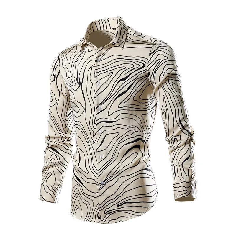 Retro men's button-up shirt, long sleeve, stylish streetwear