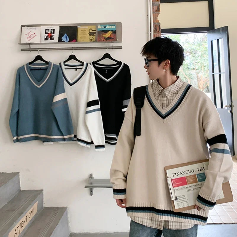 Men's, Korean V-neck Sweater Casual Autumn Winter Comfortable
