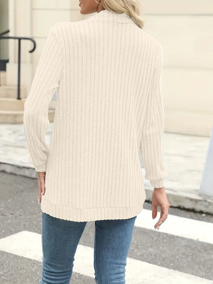 New fashion women's solid color casual pit stripe brushed cardigan jacket