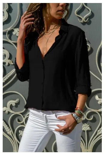 Vintage Autumn Women’s Shirt Polo Collar Loose Blouse