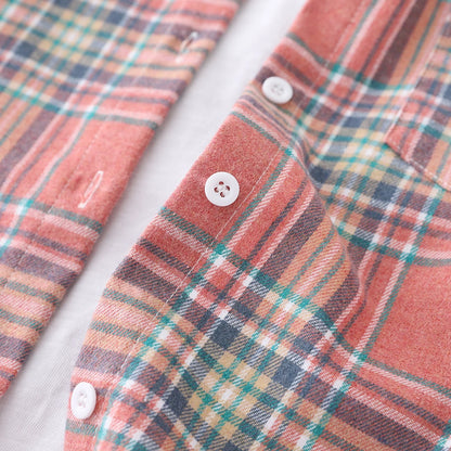 Women's plaid flannel shirt, loose fit, spring casual style