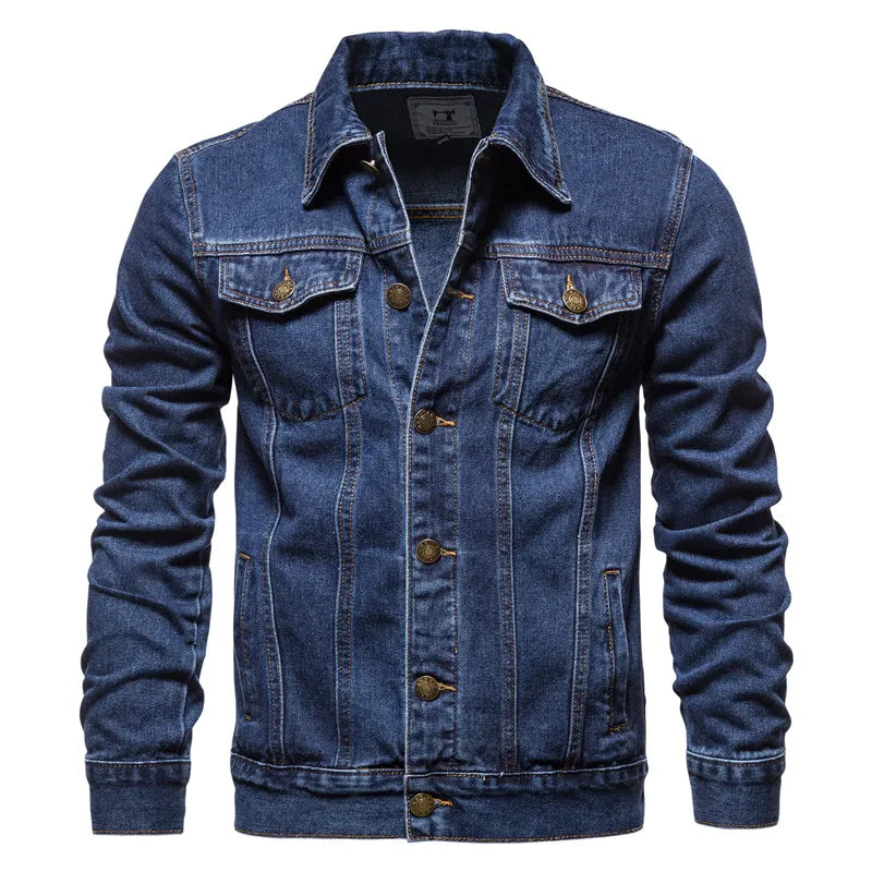 Men's Slim Fit Denim Jacket Vintage Motorcycle Casual Coat