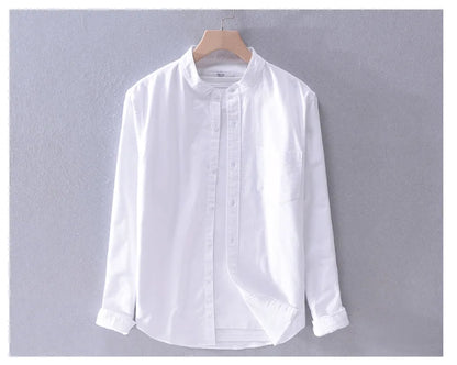 Men’s cotton Oxford shirt, stand collar, casual, comfortable white