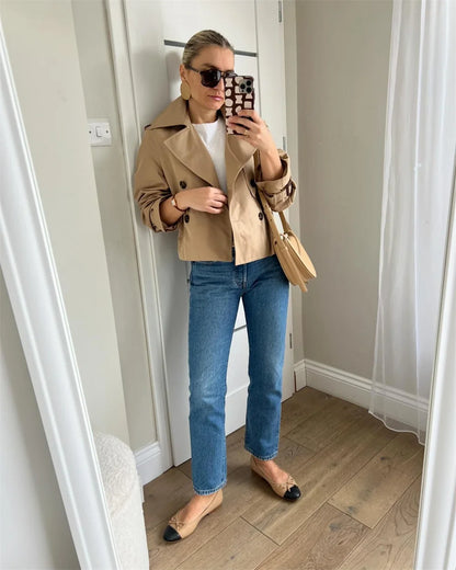 Vintage Cropped Trench Jacket – Women Chic Coat