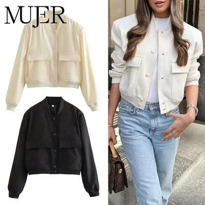 MUJER Women's Cropped Bomber Jacket 2025