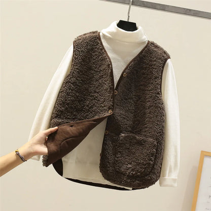 Women Wool Vest Warm Fleece Sleeveless Jacket Coat