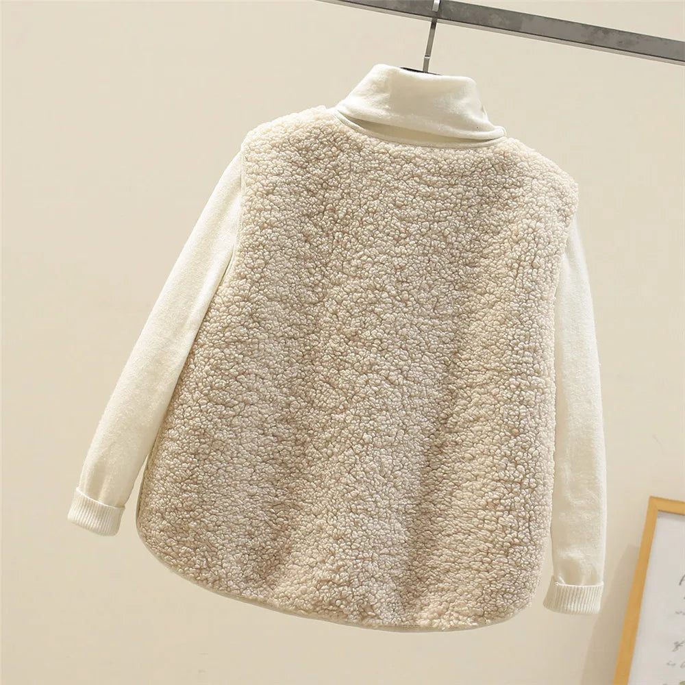 Women Wool Vest Warm Fleece Sleeveless Jacket Coat