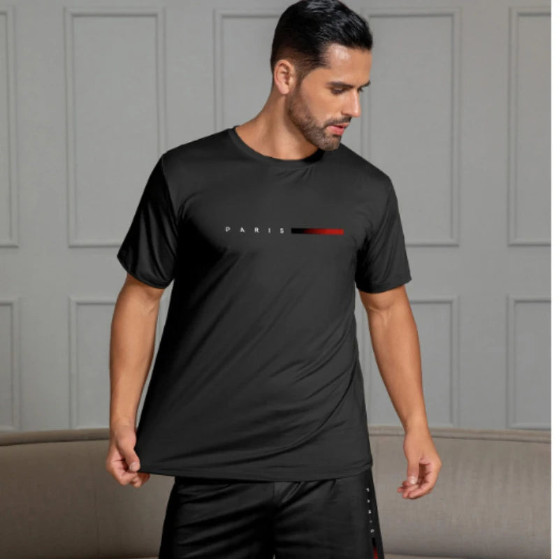 PARIS Men's Casual Short Sleeve Two-Piece Set