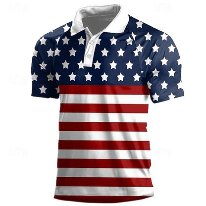 American Flag 3D Polo Shirt Men Independence Day