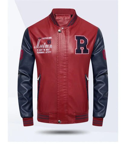 Men's PU Leather Motorcycle Jacket – Casual Pilot, Color Block