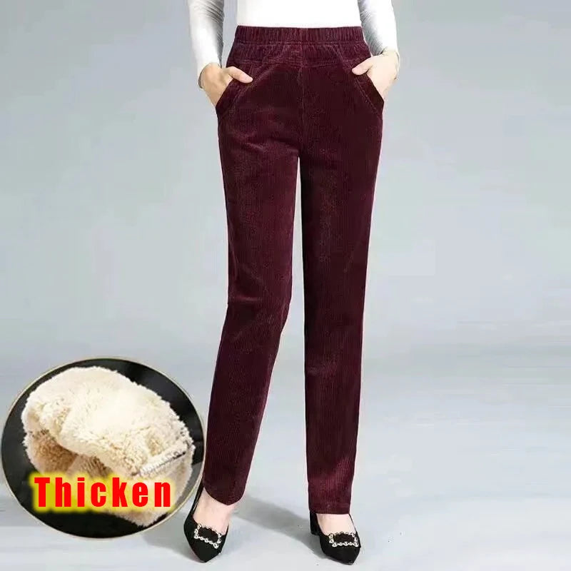 Cozy high-waist corduroy pants for winter