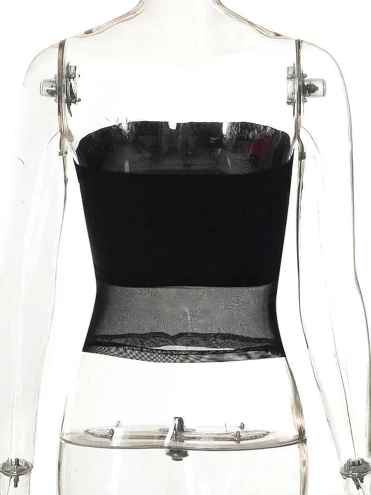 Black Mesh Corset Crop Top – Sexy Sleeveless Summer Tank