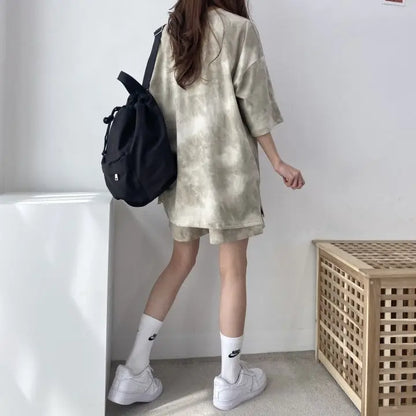 Women Summer 2024 Tie-Dye Two-Piece Shorts Set