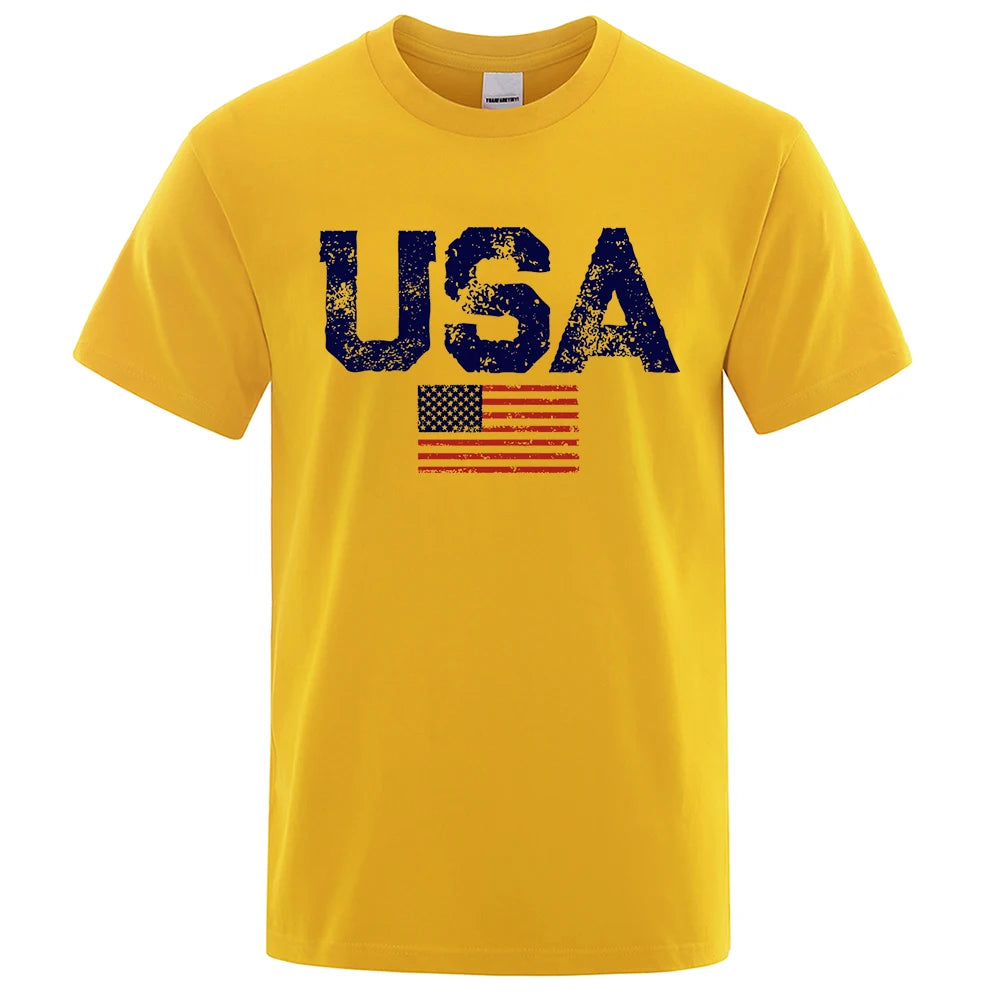 Vintage USA Flag Hip Hop Summer Cotton T-Shirt