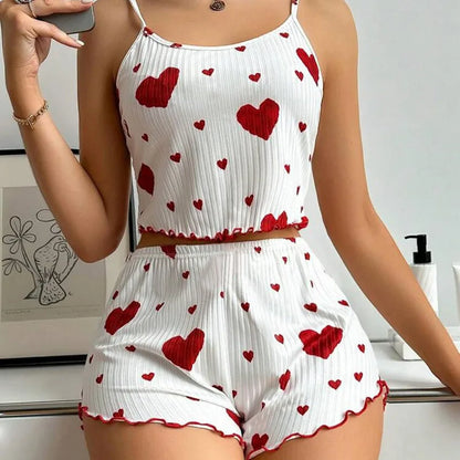 Women's 2PCS Pajamas Set – Soft Tank & Shorts, Love Print