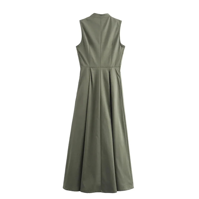 Elegant Pleated Sleeveless Bodycon Midi Dress for Women 2025