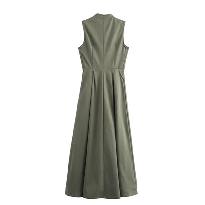 Elegant Pleated Sleeveless Bodycon Midi Dress for Women 2025
