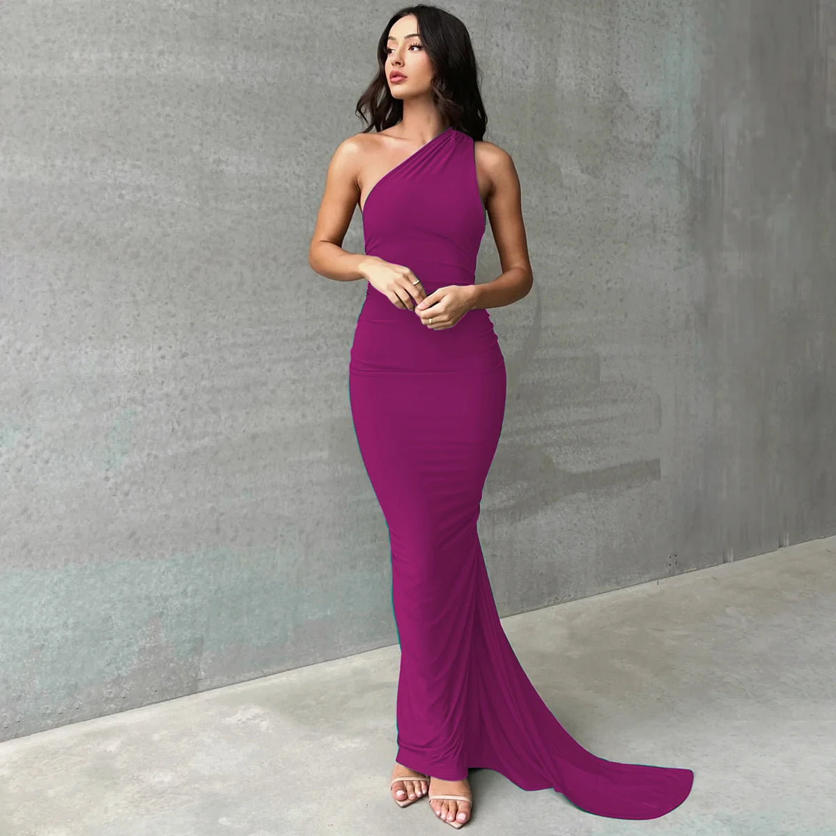 Hugcitar One Shoulder Backless Ruched Maxi Dress Women Y2K