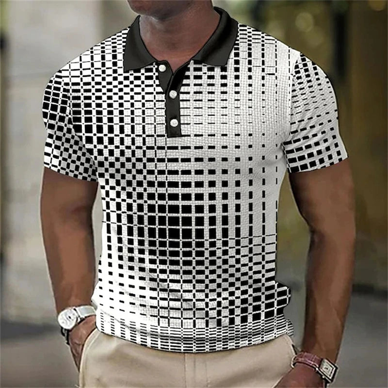 Men's Vintage Waffle Polo – Casual Plaid Shirt
