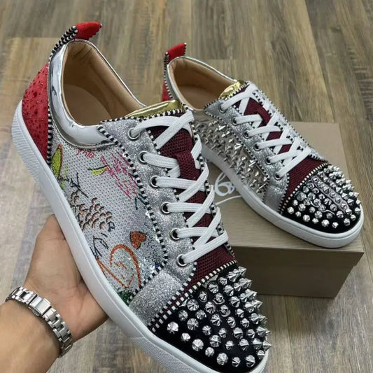 Trendy Red Sole Sneakers Men Women Sequined Rivet Fashion