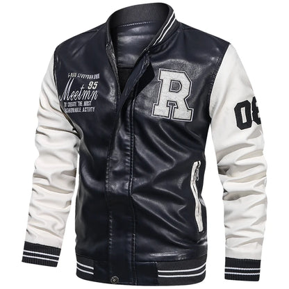 Men's PU Leather Motorcycle Jacket – Casual Pilot, Color Block