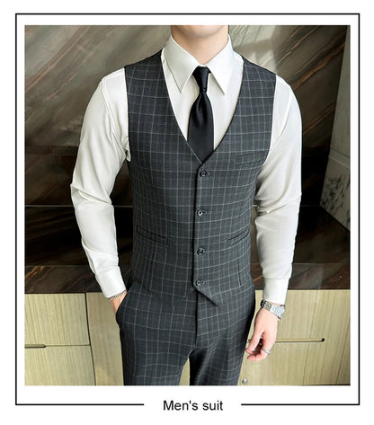 Men’s Plaid 3-Piece Suit Business Wedding Elegant Fashion Set