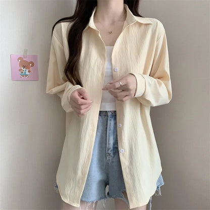 White Button Down Shirt Women Classic Long Sleeve Chic Top