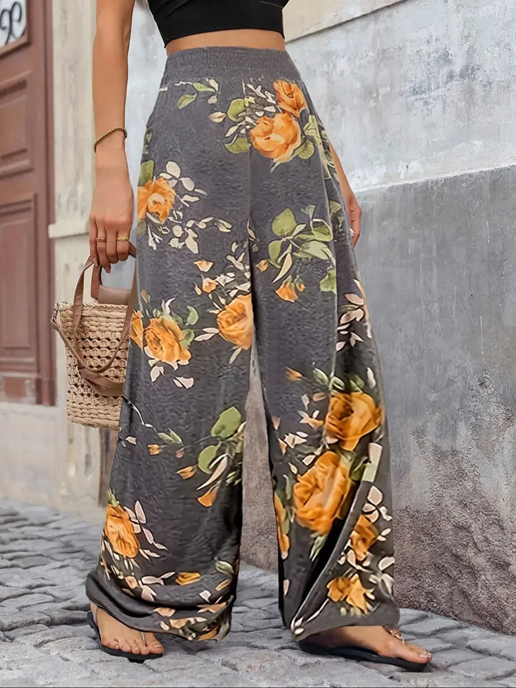 Plus Size Christmas Print Wide Leg Pants