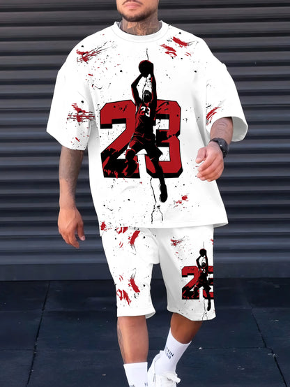 Summer 2025 Men's 3D Printed Casual Sports Polyester Suit