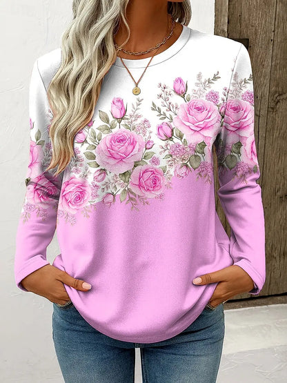Women's Casual Floral Long Sleeve O-neck Top