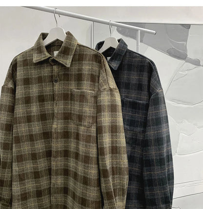 Vintage Korean Flannel Shirt Y2K Plaid Streetwear Winter