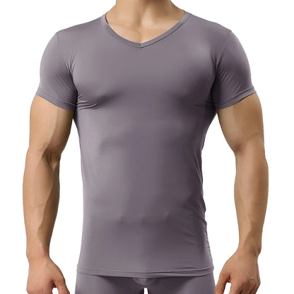 Men's Ice Silk Mesh See-Through Undershirt Sexy Fitness Tee