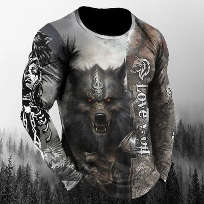 Men’s 3D Animal Wolf Shirt – Trendy Loose Casual Tee