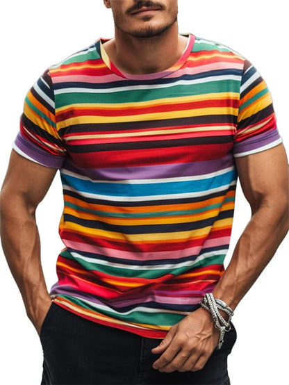 Men's Stripe Graphic Summer Tee – Casual 3D T-Shirt