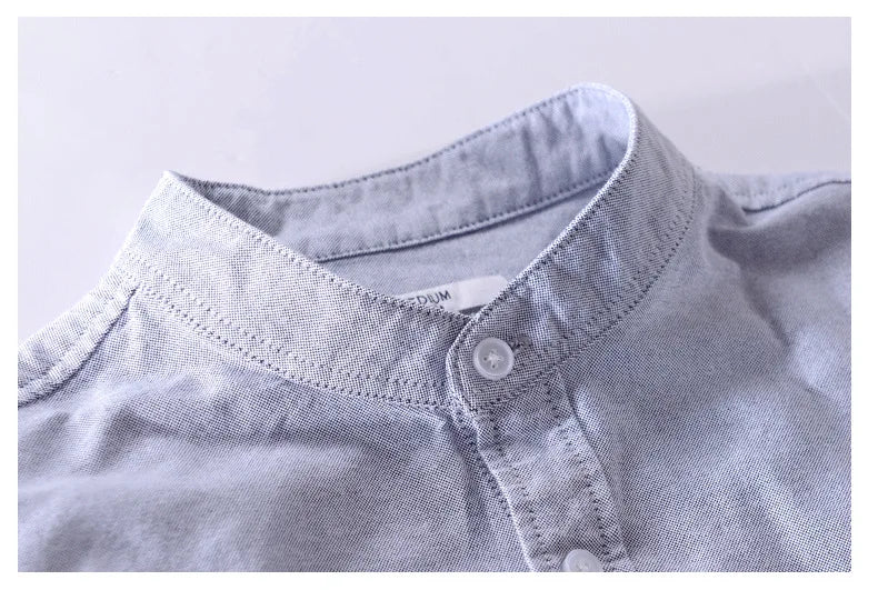 Men’s cotton Oxford shirt, stand collar, casual, comfortable white