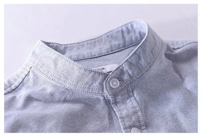 Men’s cotton Oxford shirt, stand collar, casual, comfortable white