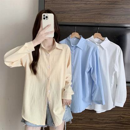 White Button Down Shirt Women Classic Long Sleeve Chic Top
