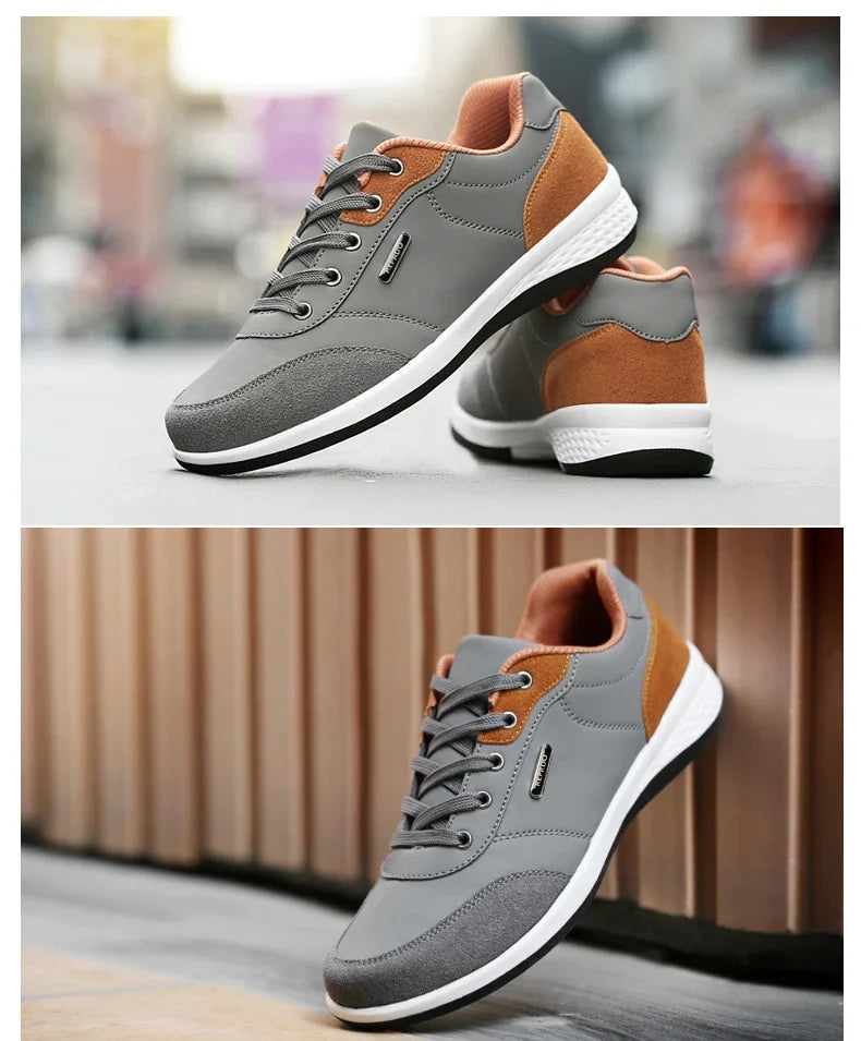 Waterproof leather men's sneakers, non-slip walking shoes
