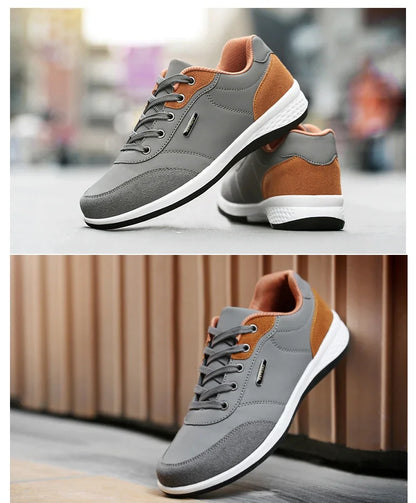 Waterproof leather men's sneakers, non-slip walking shoes