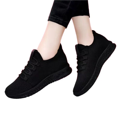Women's Black Sneakers, Casual Platform Shoes, Breathable Running Shoes