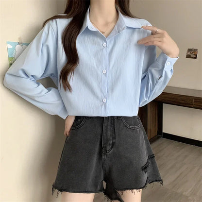 White Button Down Shirt Women Classic Long Sleeve Chic Top