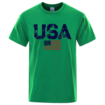 Vintage USA Flag Hip Hop Summer Cotton T-Shirt