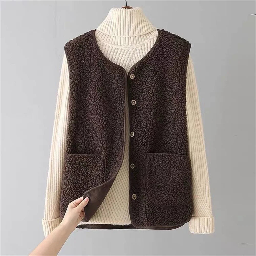 Women Wool Vest Warm Fleece Sleeveless Jacket Coat