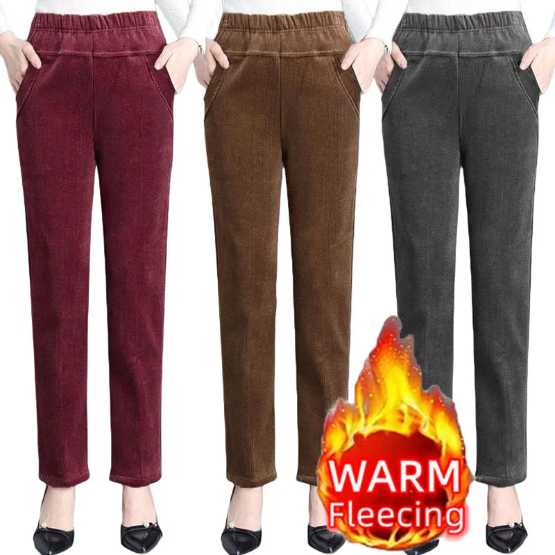 Cozy high-waist corduroy pants for winter