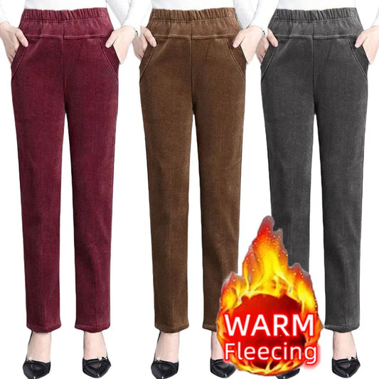 Cozy high-waist corduroy pants for winter