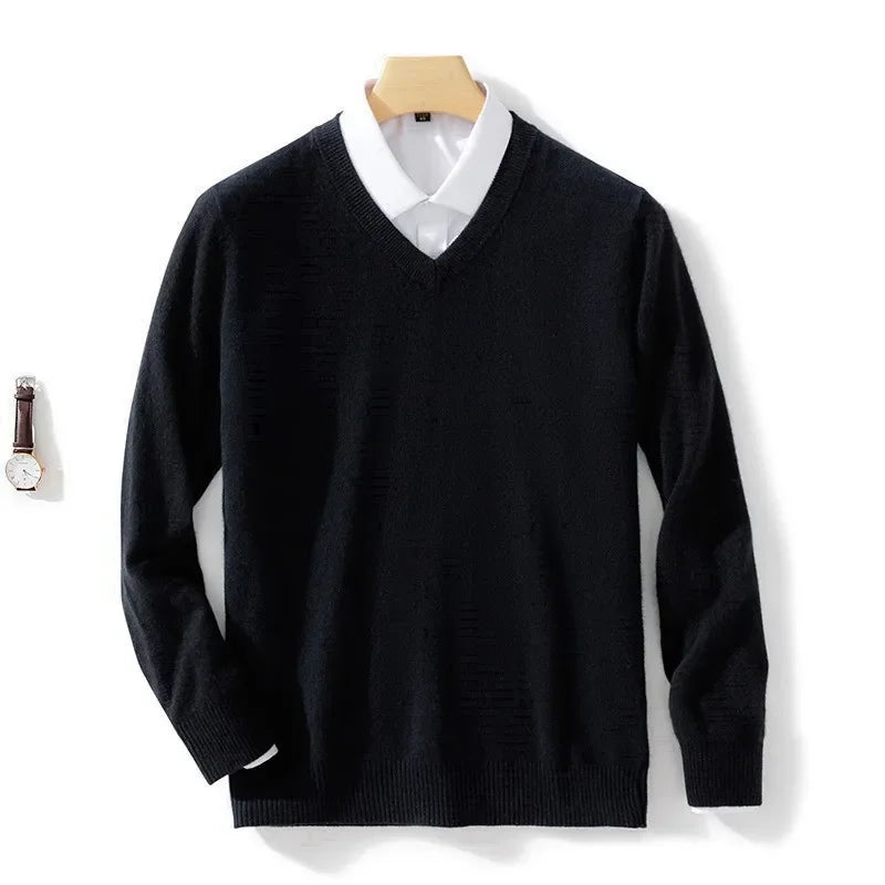 Premium wool V-neck men's sweater soft warm stylish