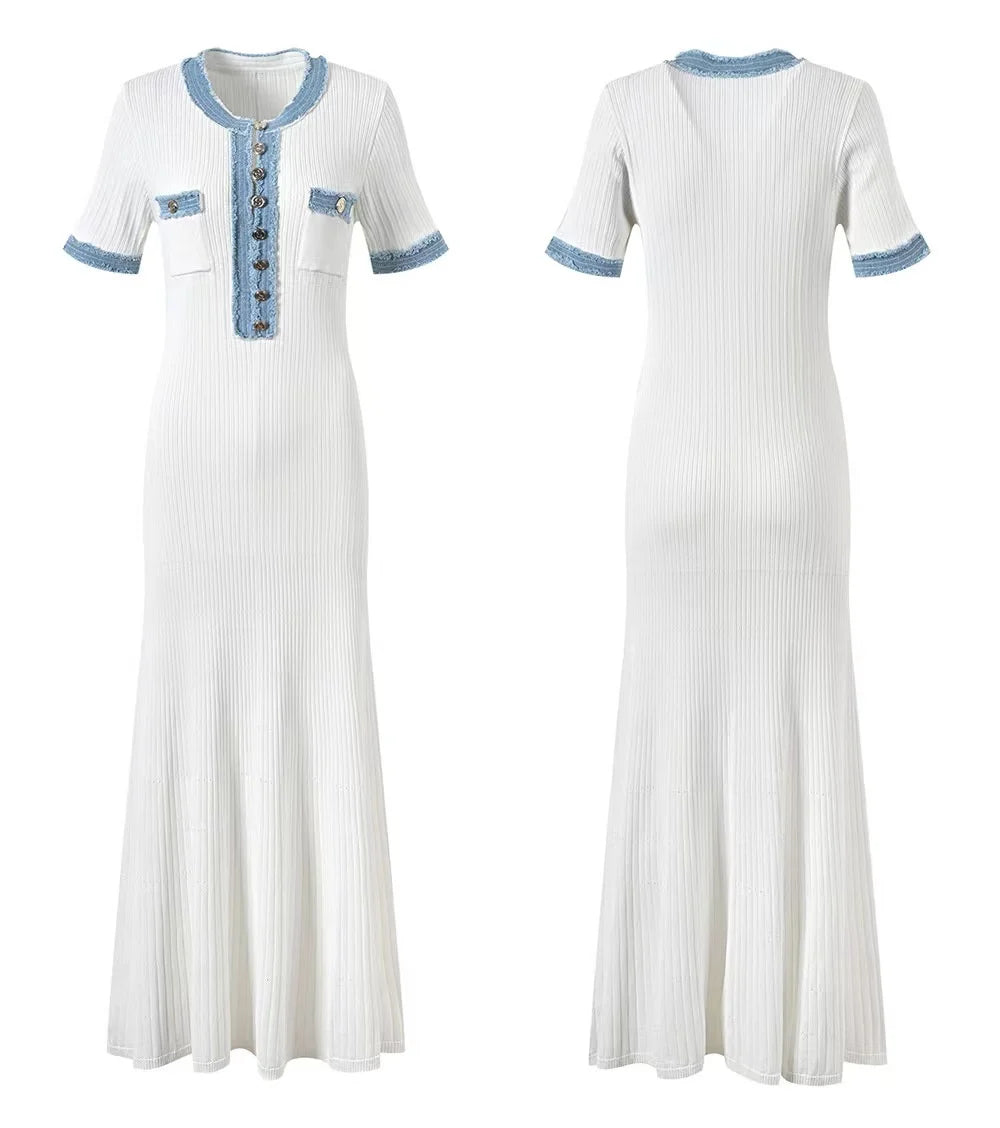 Elegant knit maxi dress, chic office bodycon style