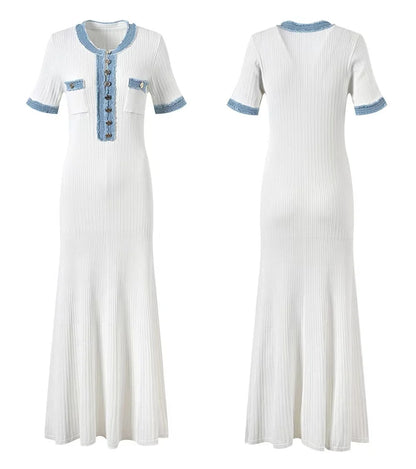 Elegant knit maxi dress, chic office bodycon style