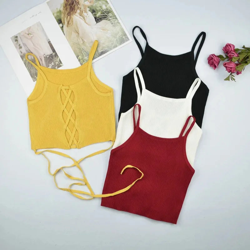 Girls Summer Lace-Up Crop Tank Top
